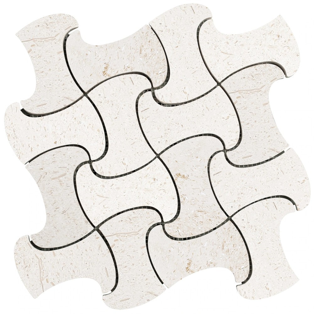 Shell Stone Limestone Fusion Design on 12" x 12" Mesh Mosaic Tile