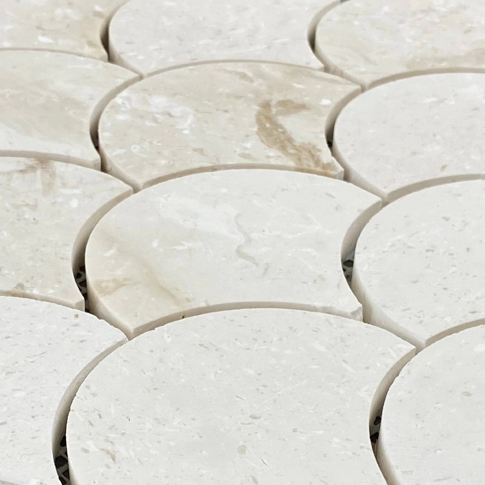 Shell Stone Limestone Laguna Design on 12" x 12" Mesh Mosaic Tile