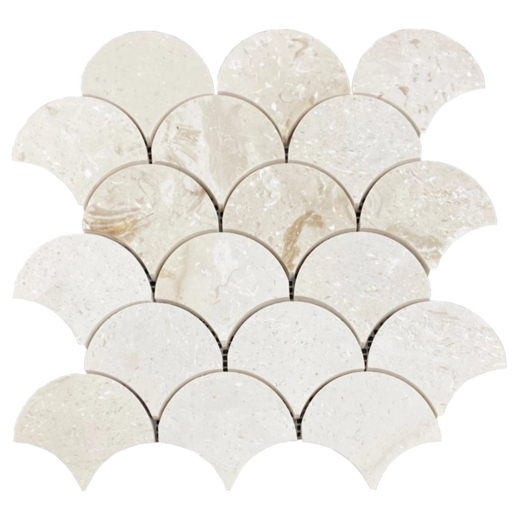 Shell Stone Limestone Laguna Design on 12" x 12" Mesh Mosaic Tile