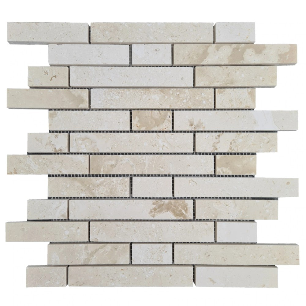 Shell Stone Limestone Stripe Liner on 12" x 12" Mesh Mosaic Tile