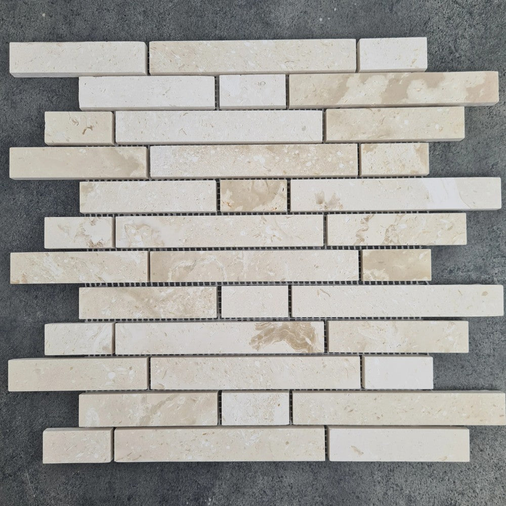 Shell Stone Limestone Stripe Liner on 12" x 12" Mesh Mosaic Tile