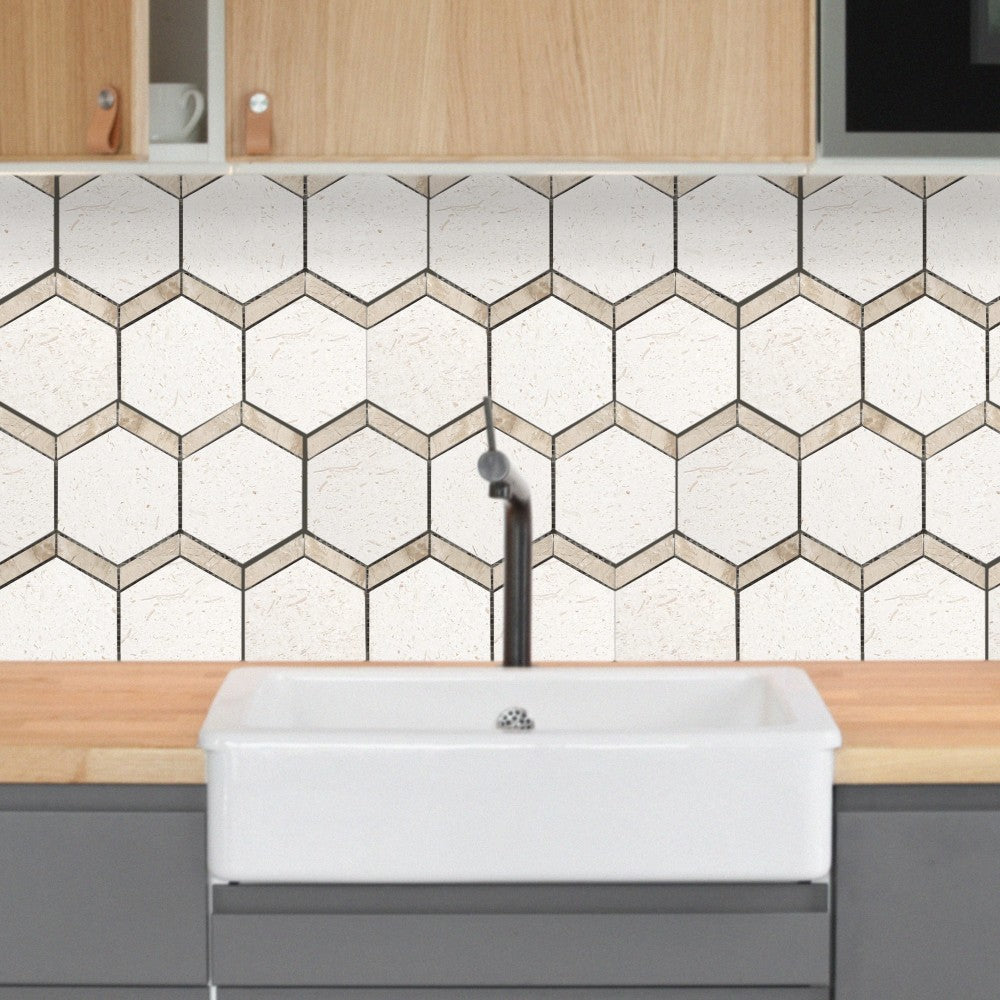Shell Stone Limestone Naples Design on 12" x 12" Mesh Mosaic Tile