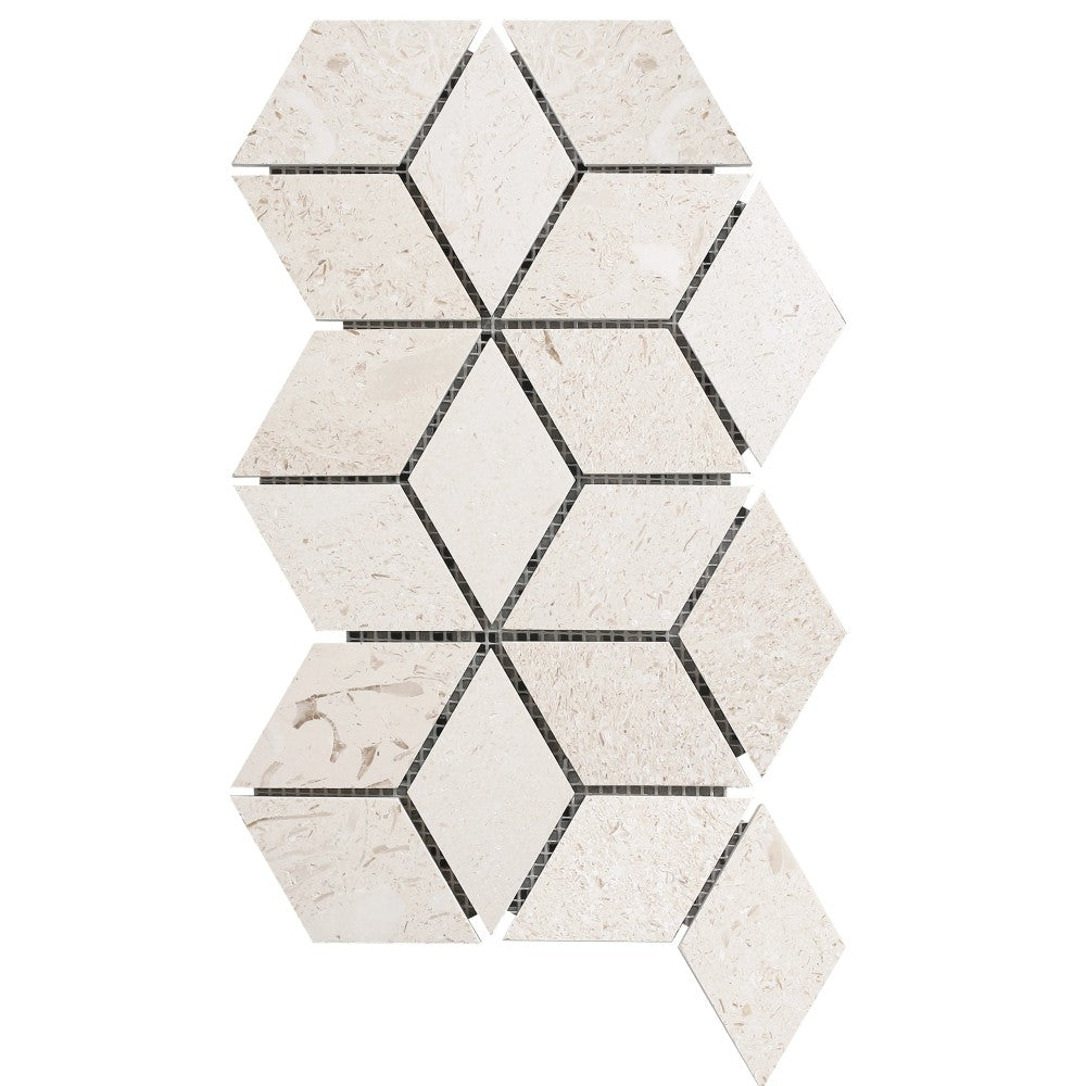 Shell Stone Limestone Rhombus Design on 12" x 12" Mesh Mosaic Tile