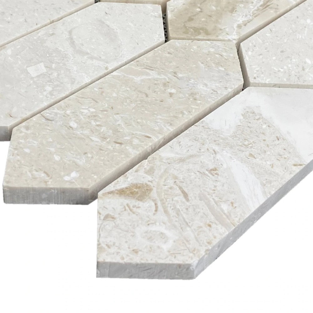 Shell Stone Limestone Strada Design on 12" x 12" Mesh Mosaic Tile