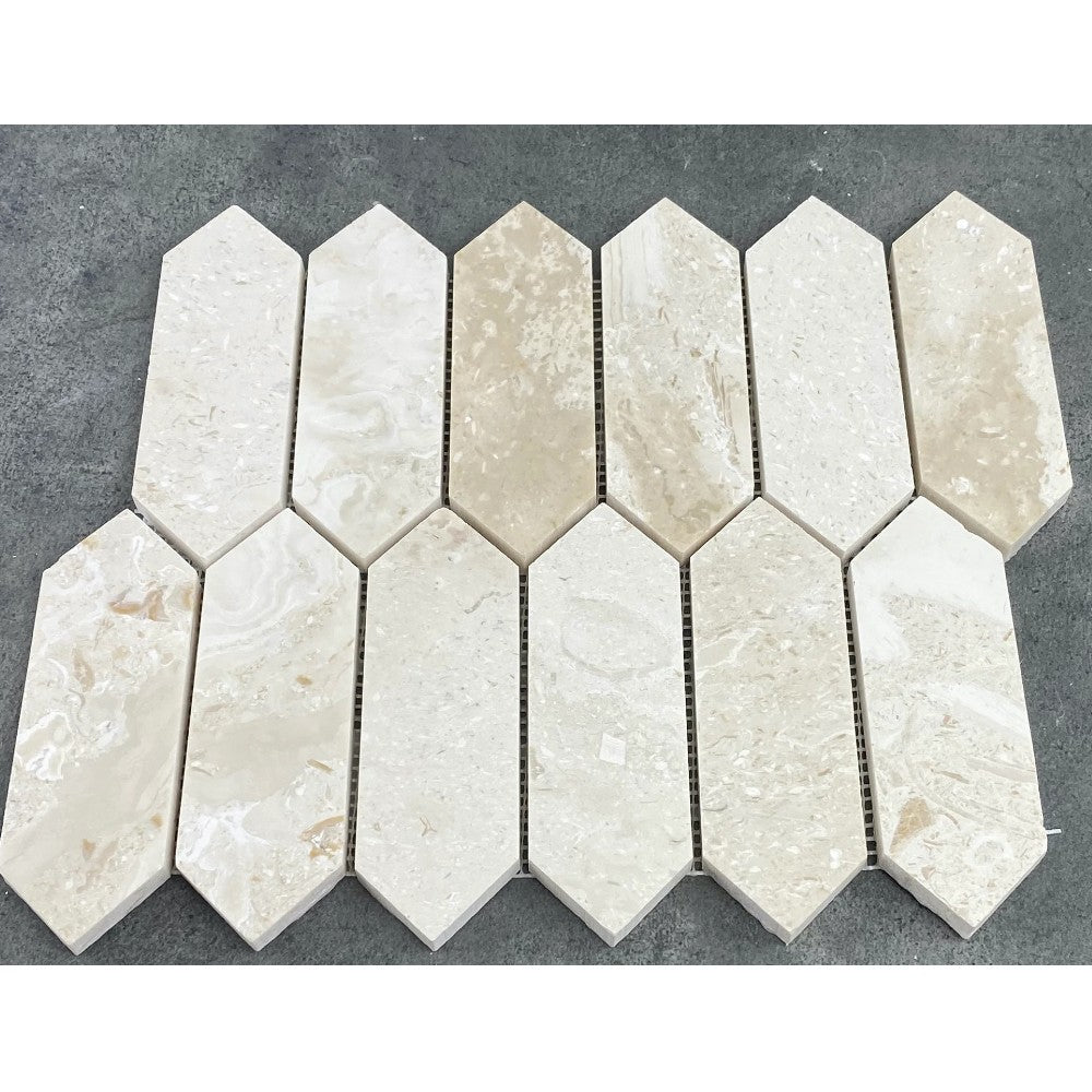 Shell Stone Limestone Strada Design on 12" x 12" Mesh Mosaic Tile