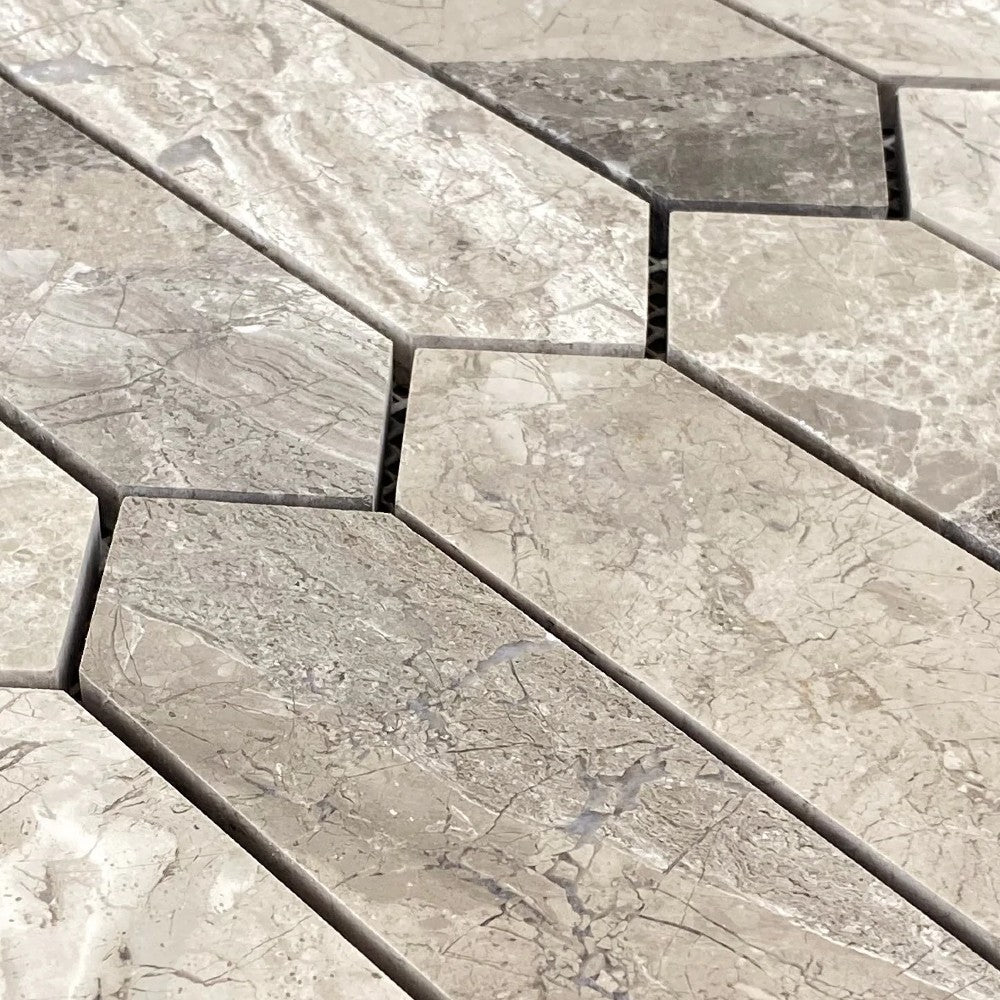 Silver Shadow Marble Strada Design on 12" x 12" Mesh Mosaic Tile