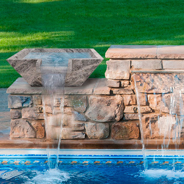 Silver Shadow Marble Natural Stone Pool Square Cascade Water Bowl