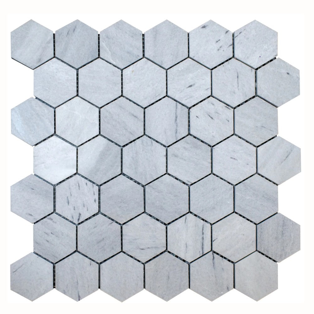 Solto White Marble 2" Hexagon on 12" x 12" Mesh Mosaic Tile