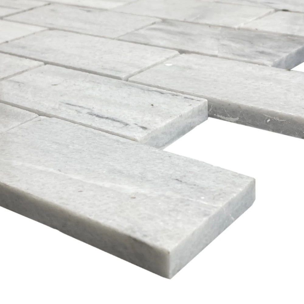 Solto White Marble 2"x4" Brick Honed on 12" x 12" Mesh Mosaic Tile