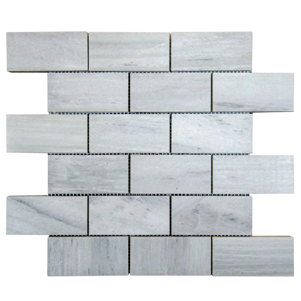 Solto White Marble 2"x4" Brick Honed on 12" x 12" Mesh Mosaic Tile