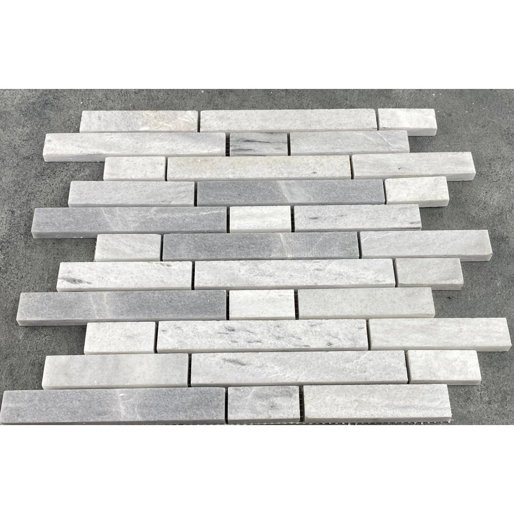 Solto White Marble Strip Liner on 12" x 12" Mesh Mosaic Tile