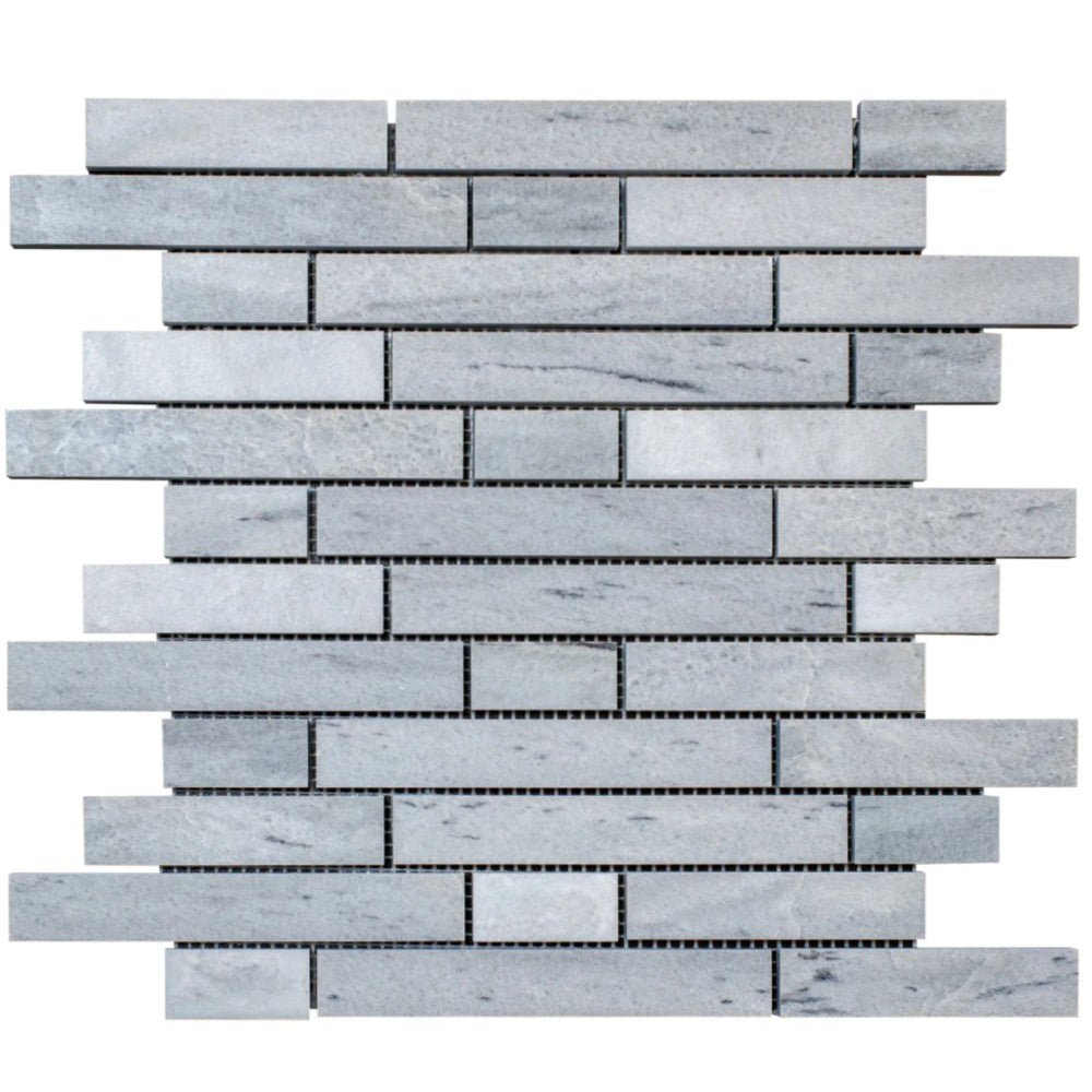 Solto White Marble Strip Liner on 12" x 12" Mesh Mosaic Tile