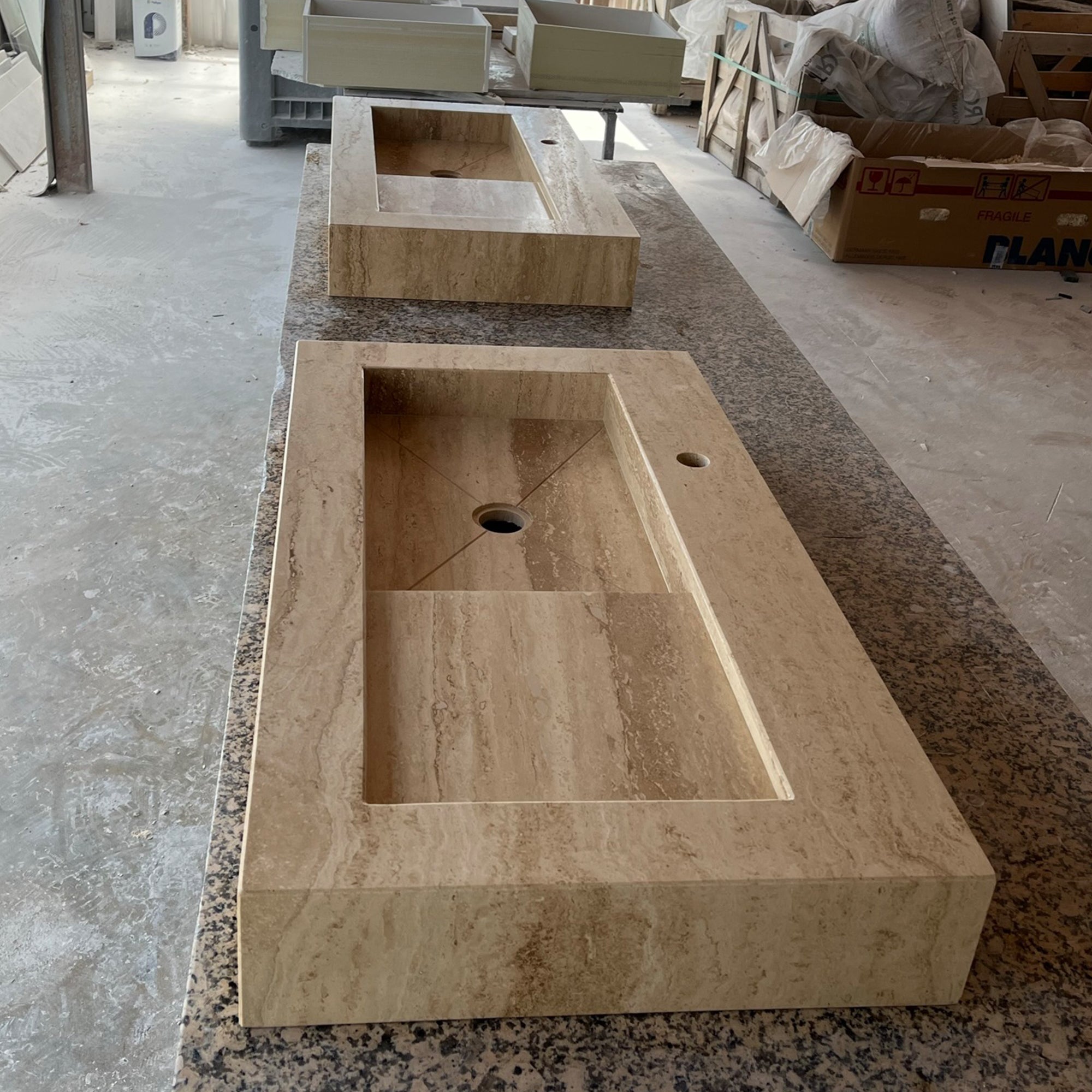 HANDCRAFTED CUSTOM TRAVERTINE SINK - 2 (TR-057)