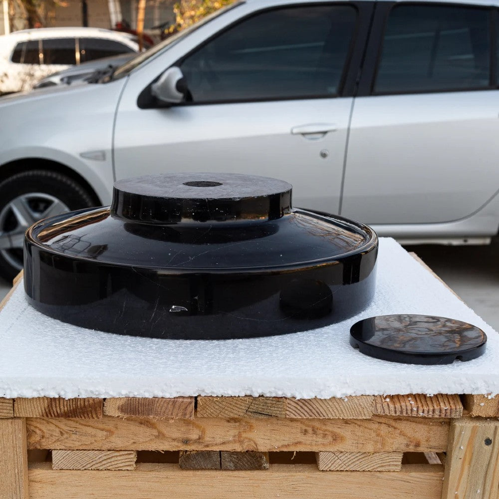 Natural Stone Toros Black Marble Above Counter Vessel Sink Polished (D)16" (H)6"