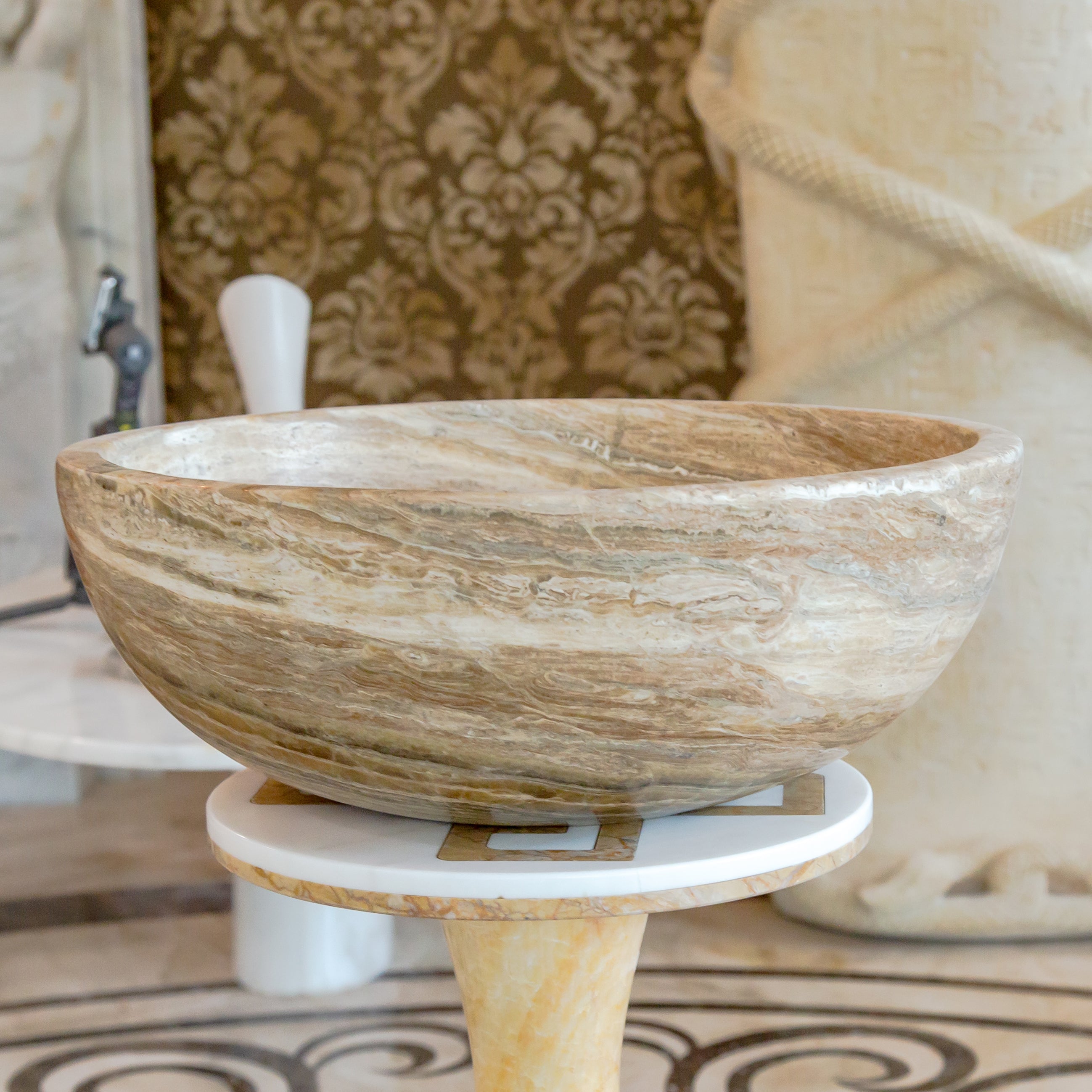 Traonyx Travertine Onyx Natural Stone Vessel Sink (D)16" (H)6"