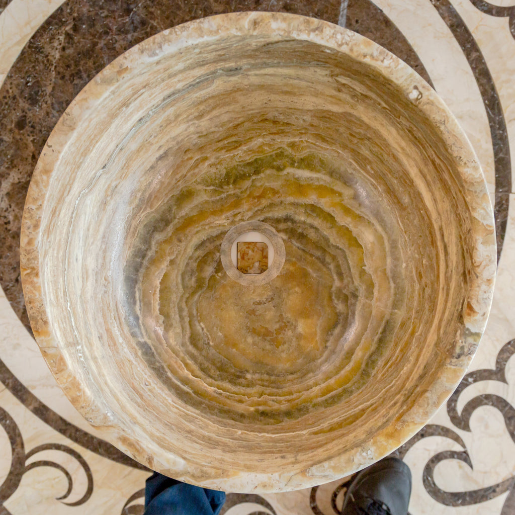 Traonyx Travertine Onyx Natural Stone Vessel Sink (D)16" (H)6"