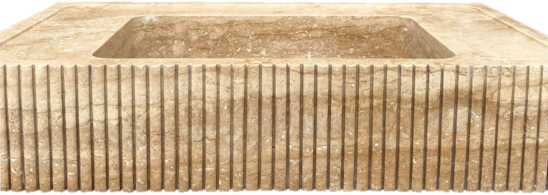 Tuscany Walnut Travertine Wall-mount Bathroom Vanity Sink Ribbed Textured Front