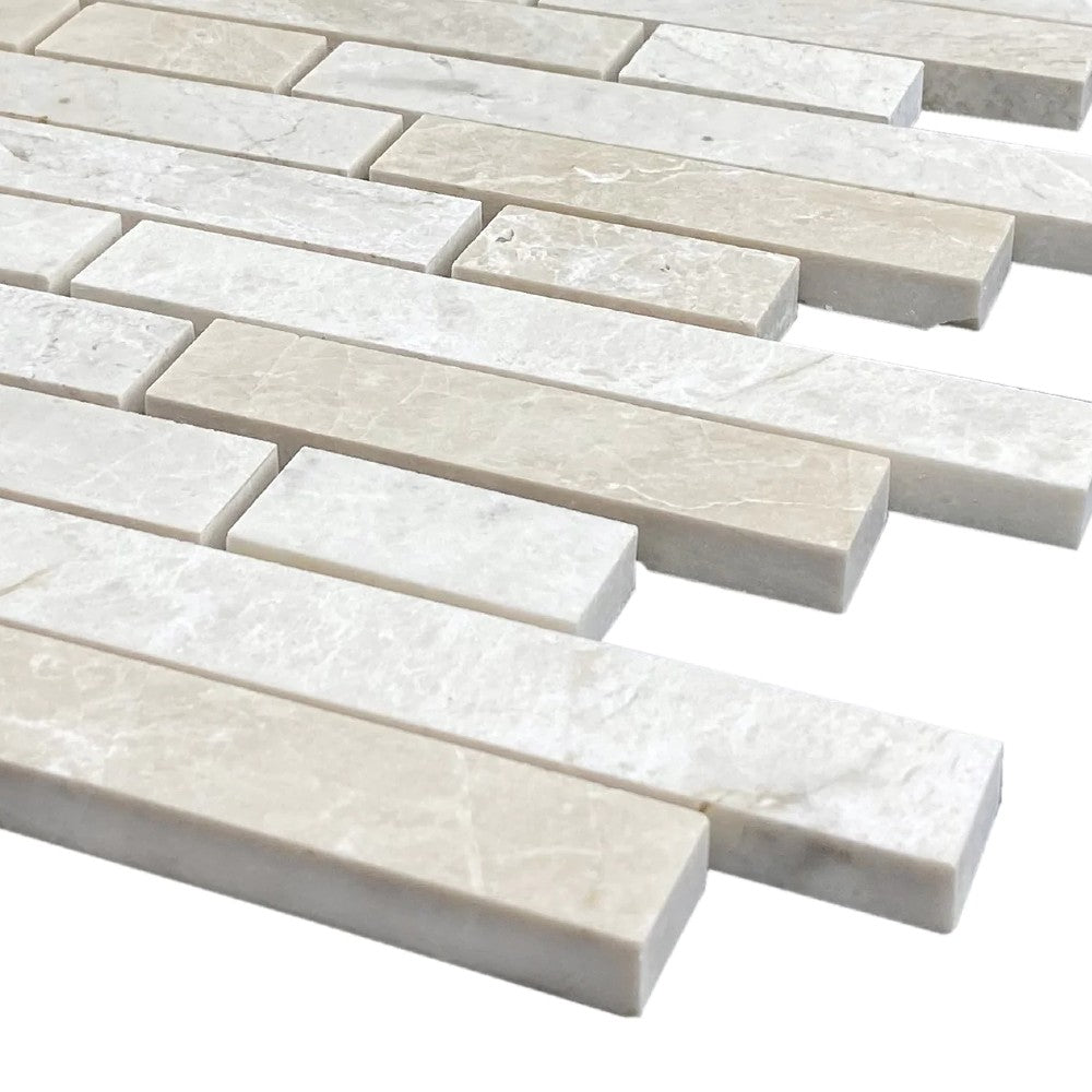 Vanilla Beige Marble Strip Liner on 12" x 12" Mesh Mosaic Tile
