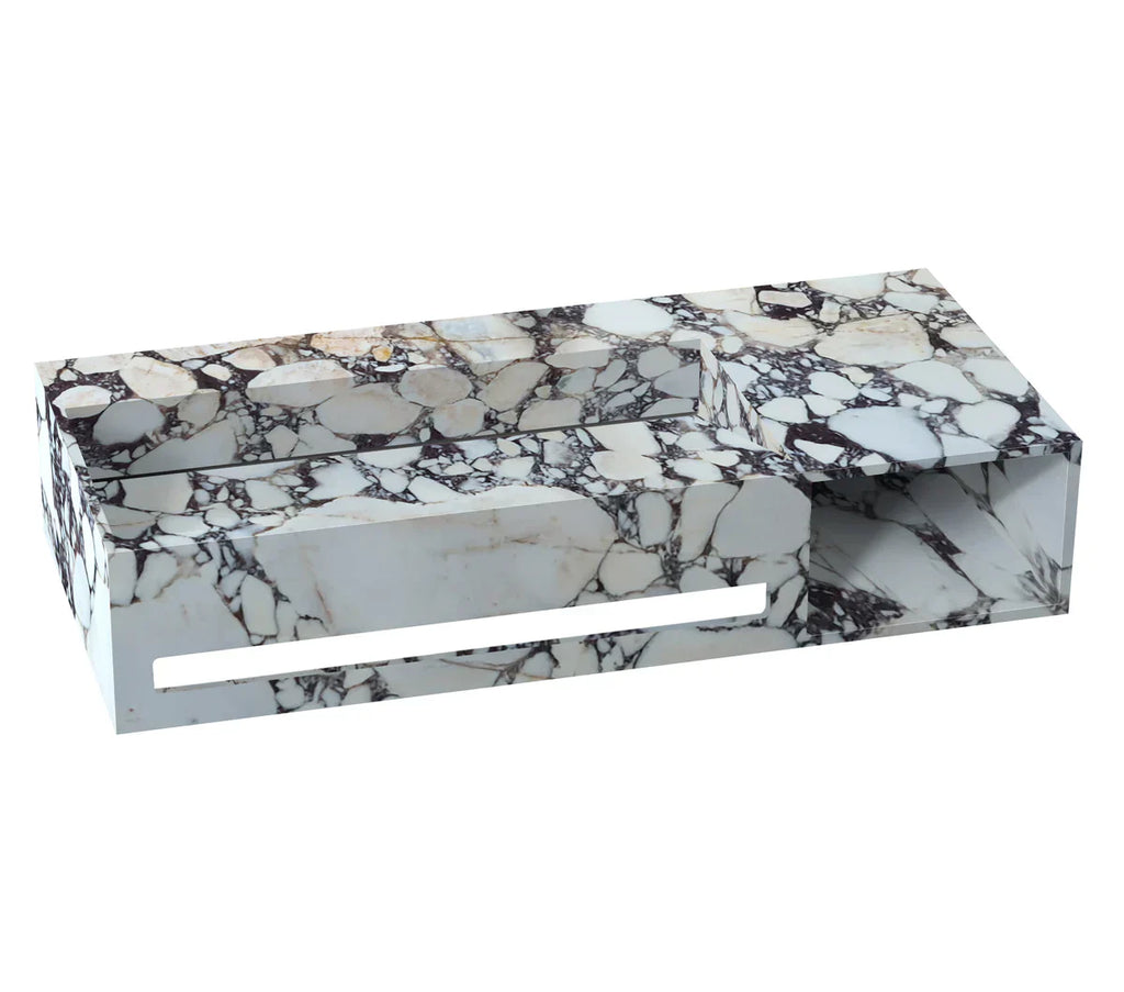 Calacatta Viola Marble Wall-mount Bathroom Sink Hidden Drain with Towel Holder and Shelf (W)18" (L)37" (H)8"