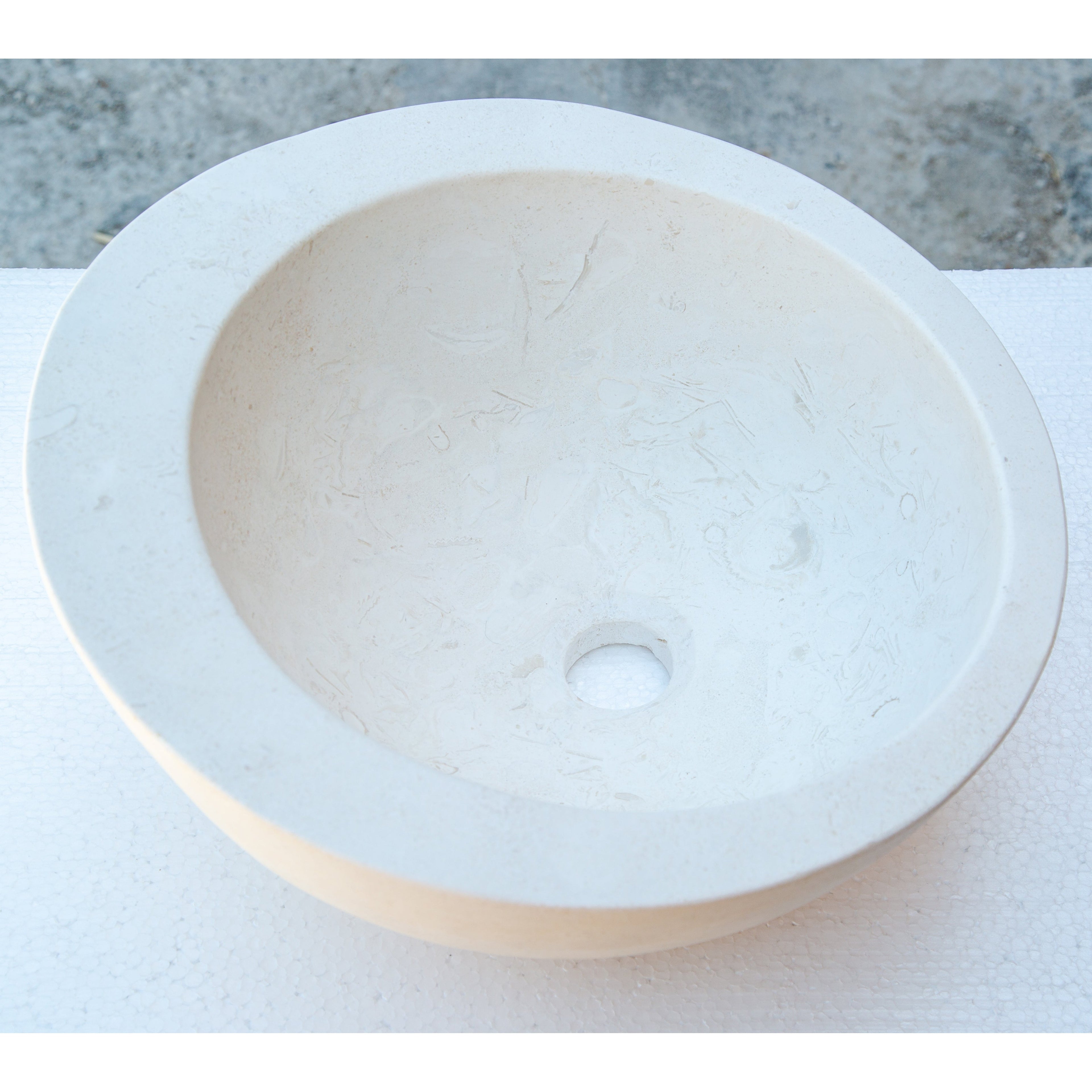 White Fossil Limestone Natural Stone Sloped Rim Vessel Sink