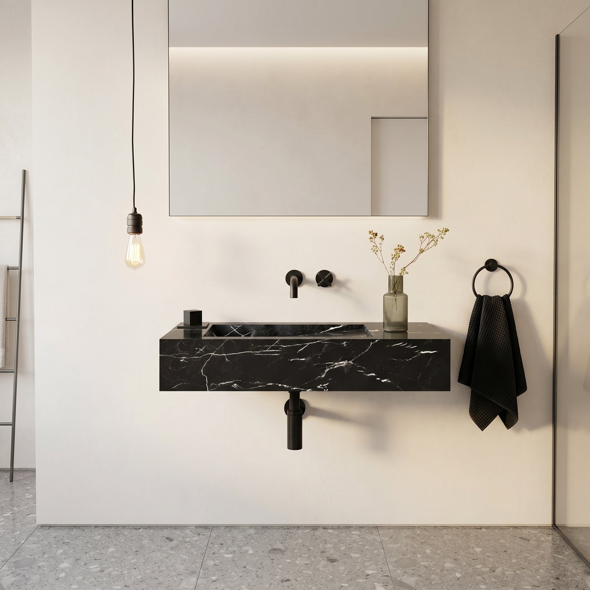 Alexandrette Black Marble Modern Rectangular Sink Wall-mount Bathroom Sink (W)18" (L)30" (H)7"