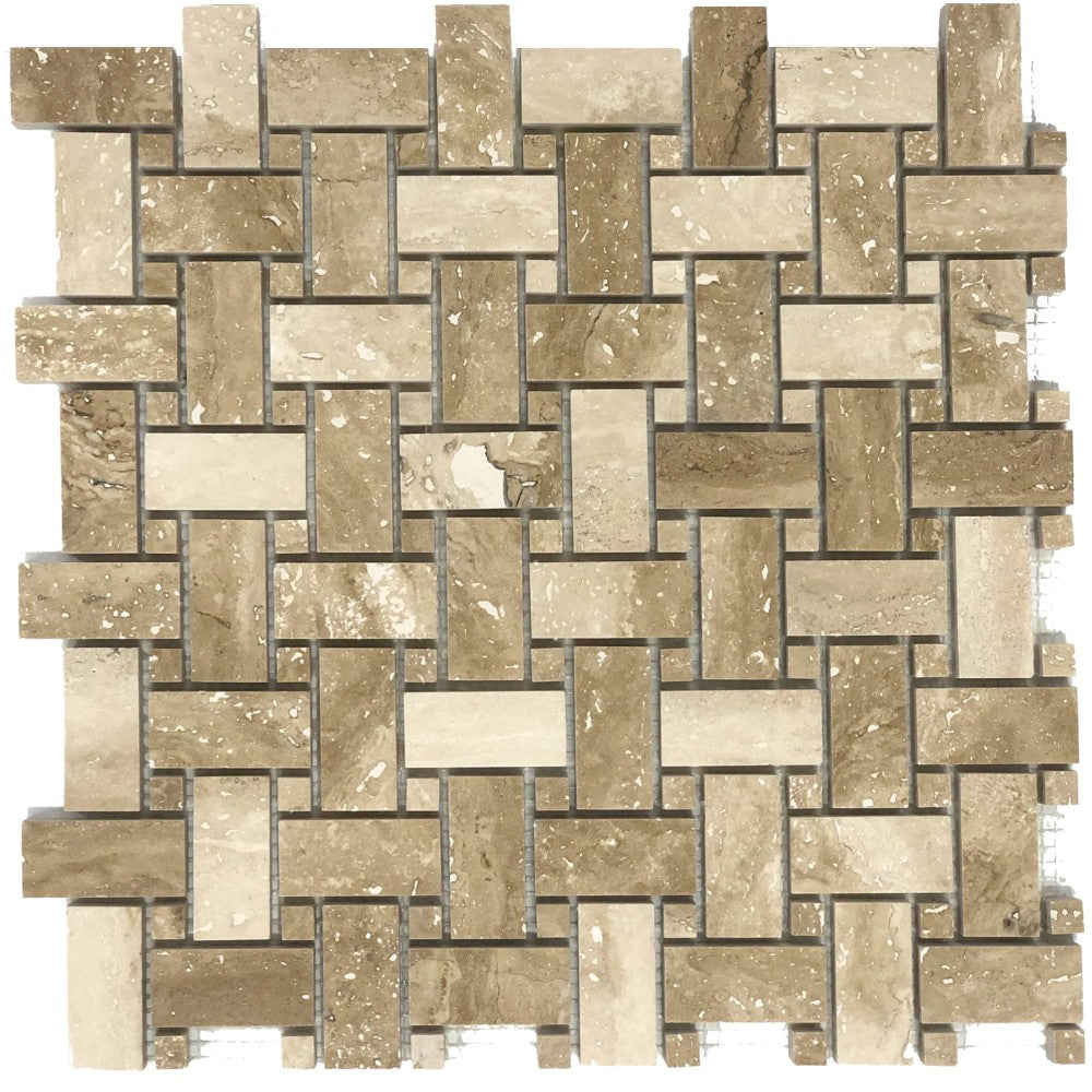 Patara Basketweave Pattern 12" x 12" Honed Travertine Mesh-Mounted Mosaic Tile