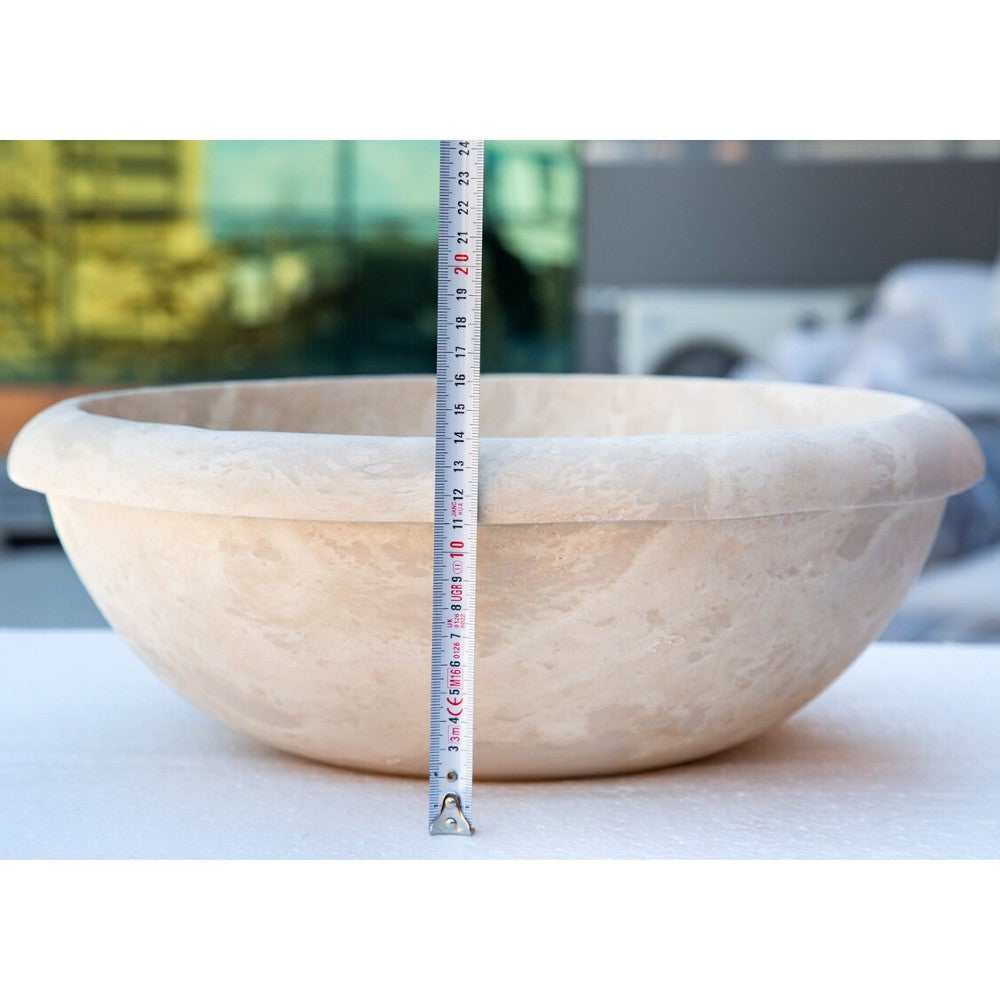 Beige Travertine Natural Stone Drop-in Sink Honed and Filled (D)16" (H)6"