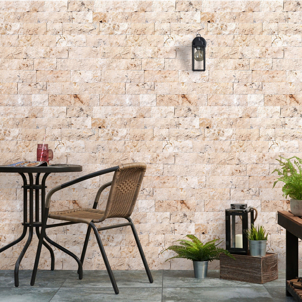 Beige 4"xFree Length Split-face Natural Travertine Wall Tile