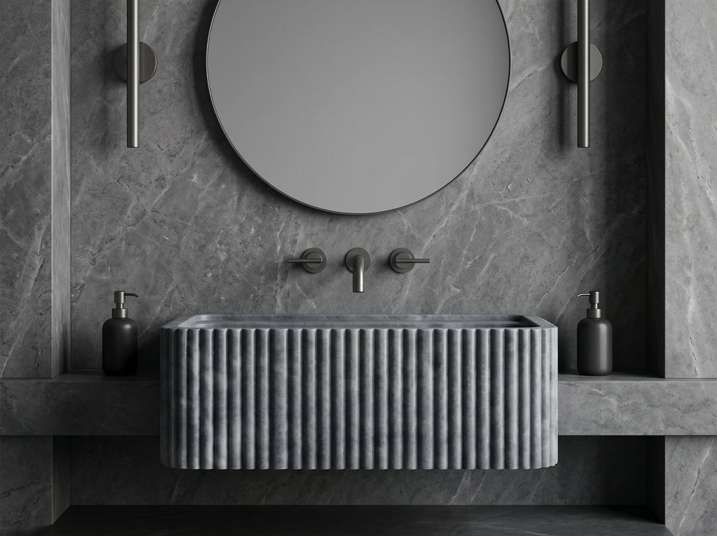 Bluestone Marble Rectangular Wall-mount Bathroom Sink Fluted (W)16" (L)24" (H)12"