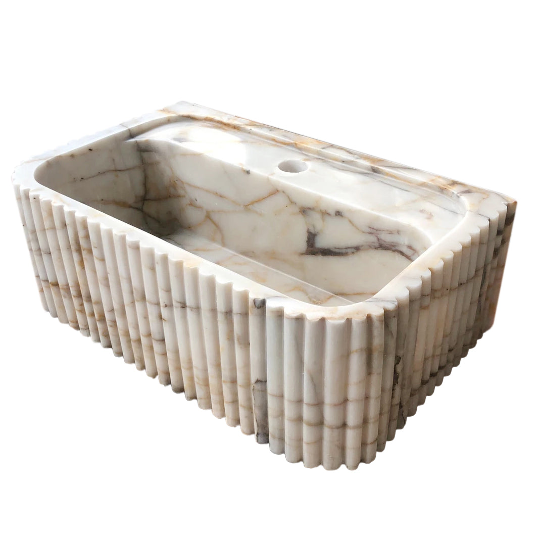 Calacatta Gold Marble Wall-mount Bathroom Vanity Sink Fluted (W)18" (L)36" (H)7"