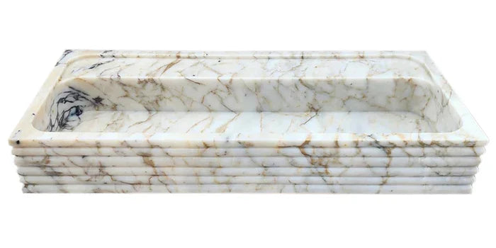 Calacatta Viola Gold Marble Handcrafted Floating Bathroom Sink – Luxury Horizontal Fluted (W)16" (L)36"