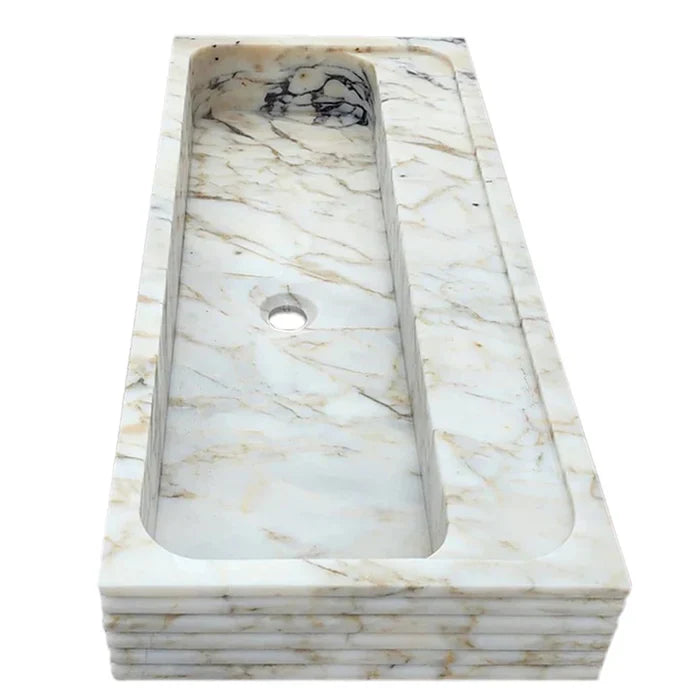 Calacatta Viola Gold Marble Handcrafted Floating Bathroom Sink – Luxury Horizontal Fluted (W)16" (L)36"