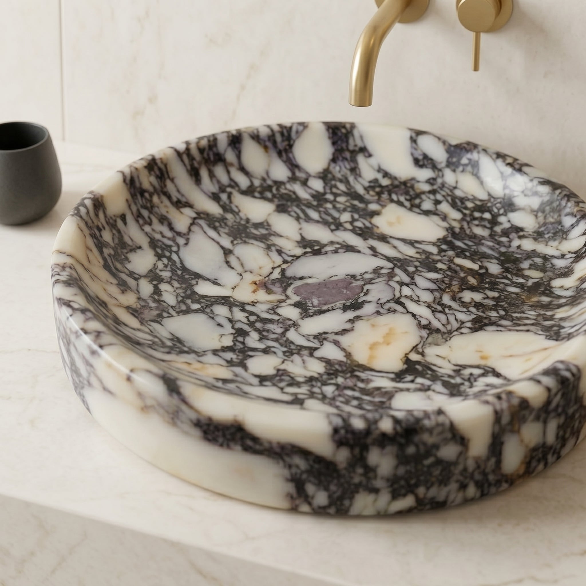 Calacatta Viola Marble Natural Stone Round Above Vanity Bathroom Sink Polished (D)15.5" (H)4.5"