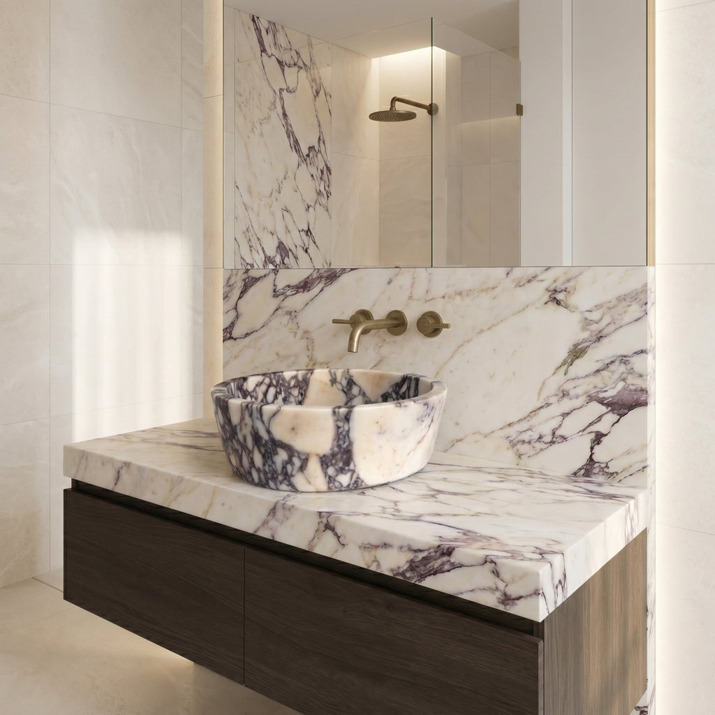 Calacatta Viola Marble Tapered Above Vanity Bathroom Sink Honed/Matte (D)16" (H)6"