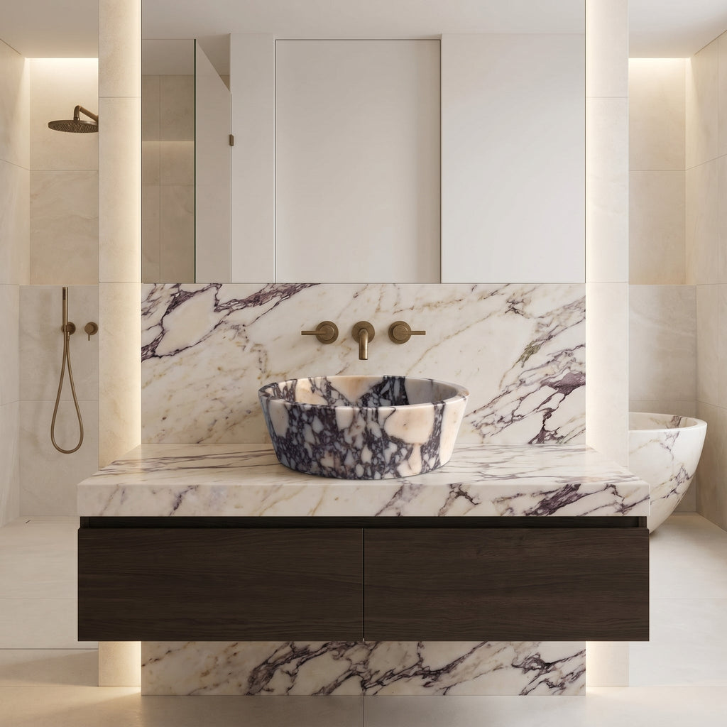 Calacatta Viola Marble Tapered Above Vanity Bathroom Sink Honed/Matte (D)16" (H)6"