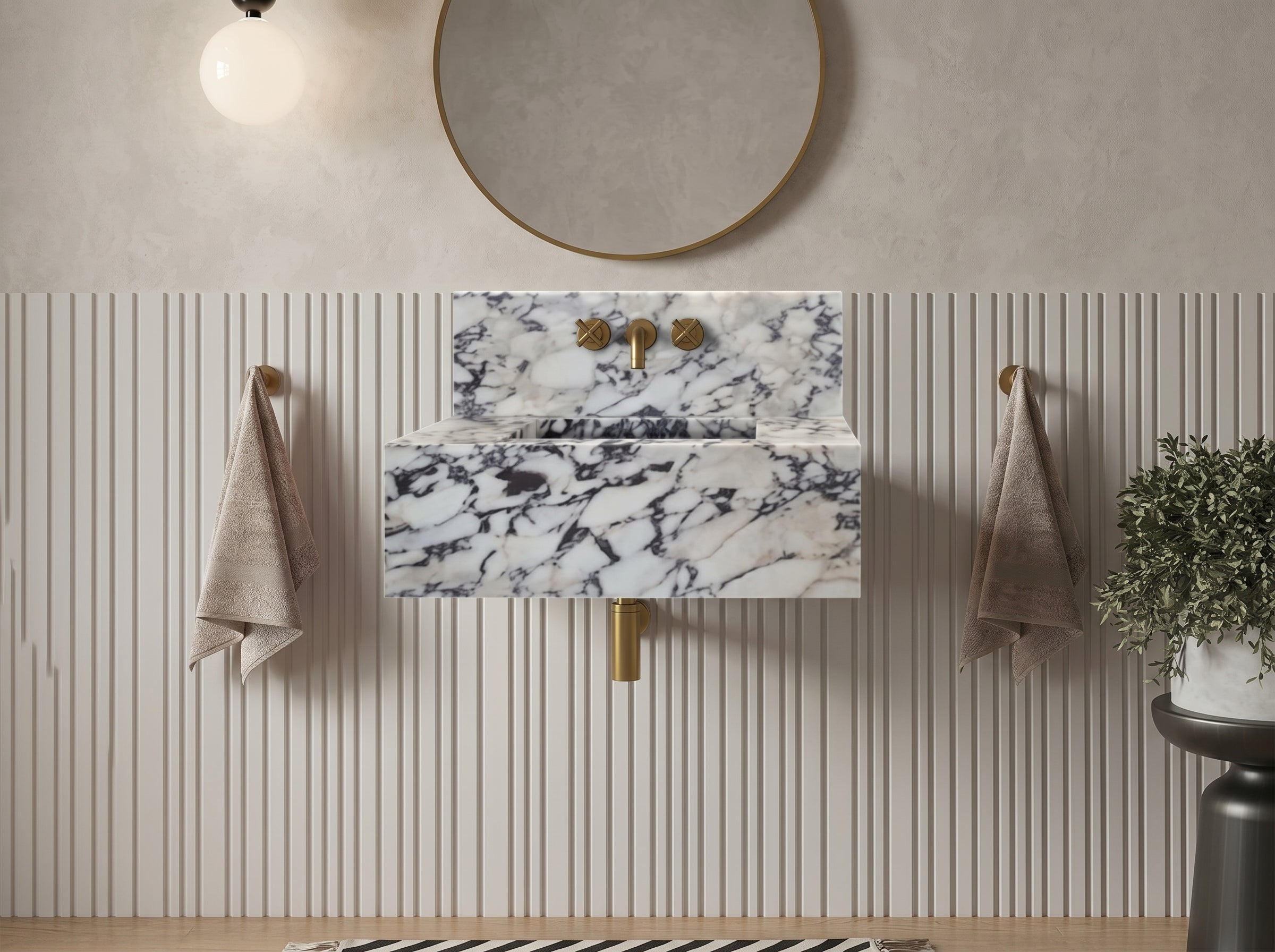 Calacatta Viola Marble Rectangular Wall-mount Bathroom Sink with 10" Backsplash (W)16" (L)32" (H)10"
