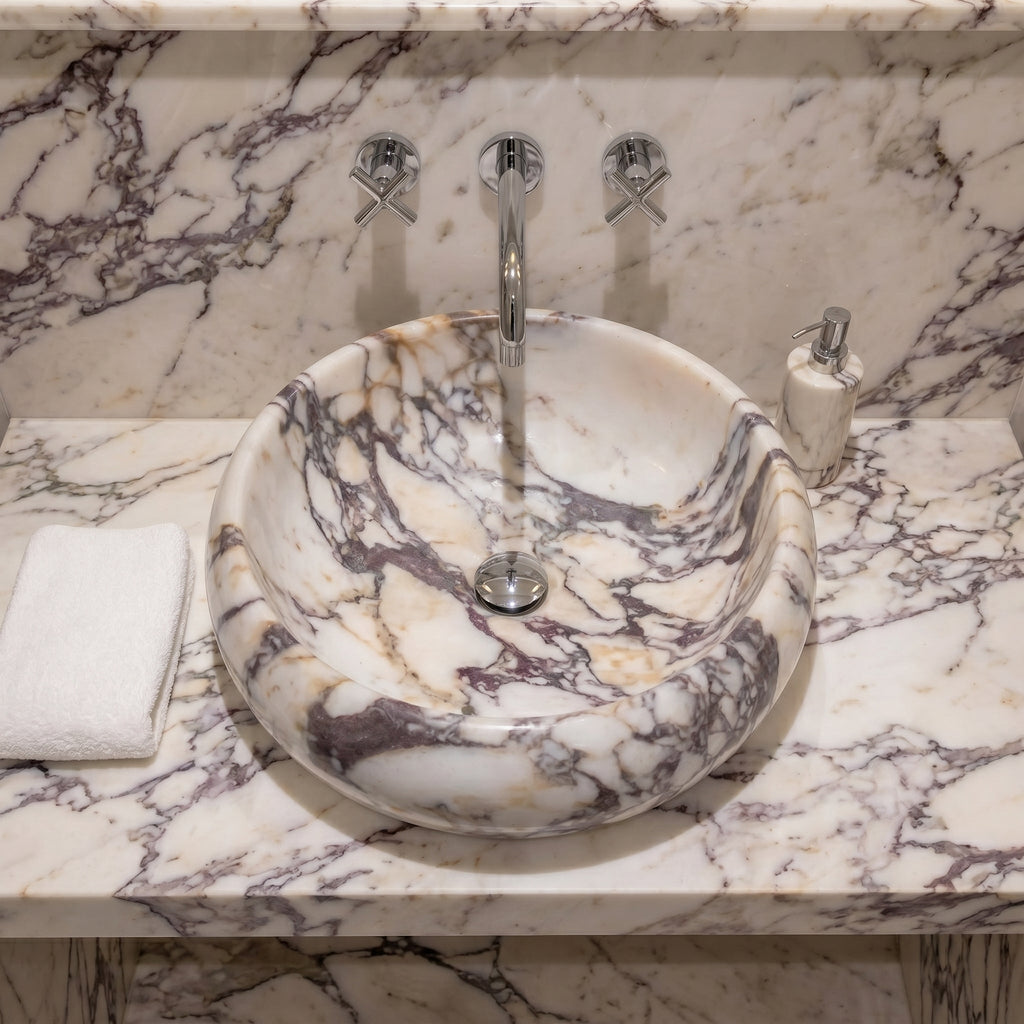 Calacatta Viola Marble Above Vanity Round Bathroom Sink Polished (D)16" (H)6"