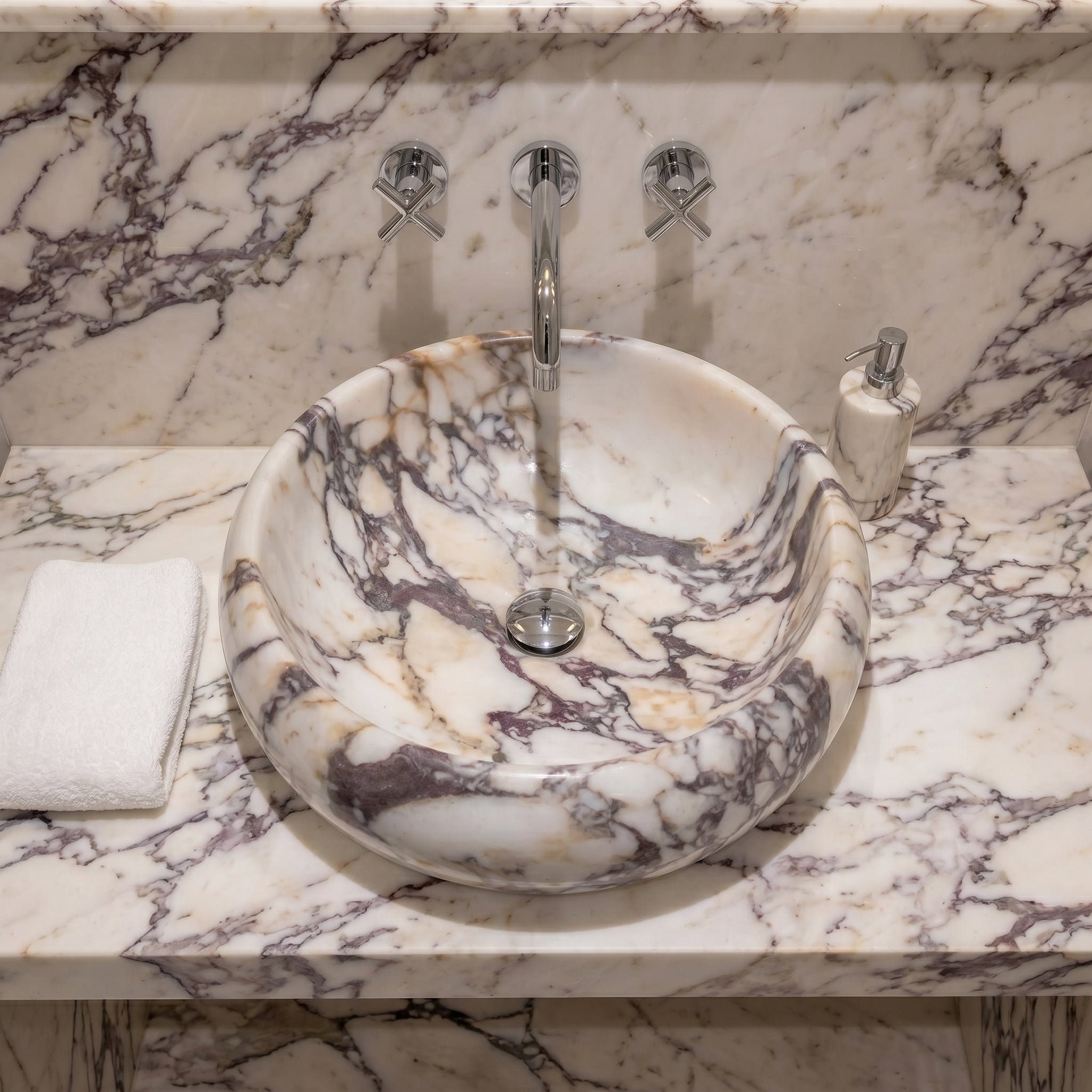 Calacatta Viola Marble Above Vanity Round Bathroom Sink Polished (D)16" (H)6"