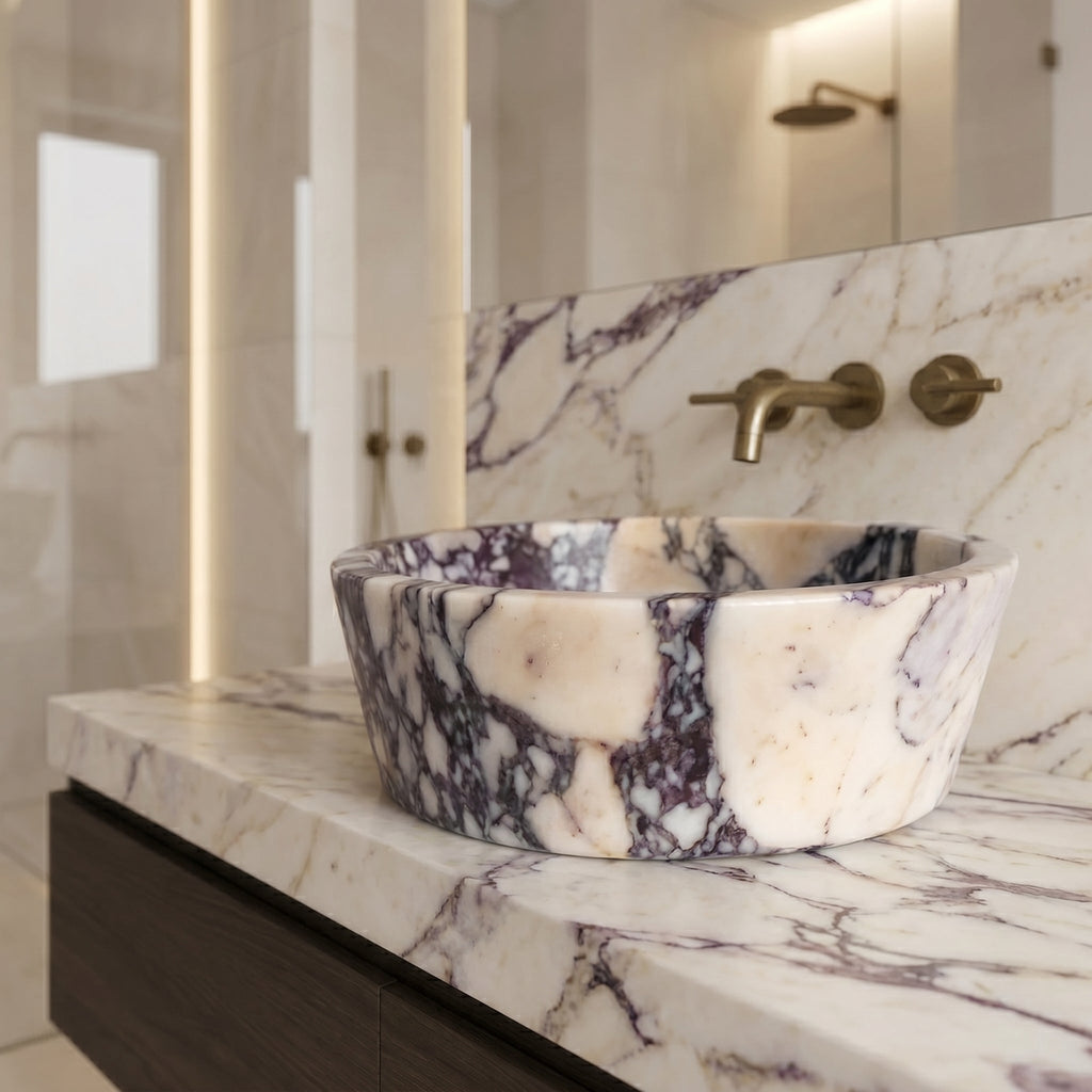 Calacatta Viola Marble Tapered Above Vanity Bathroom Sink Honed/Matte (D)16" (H)6"