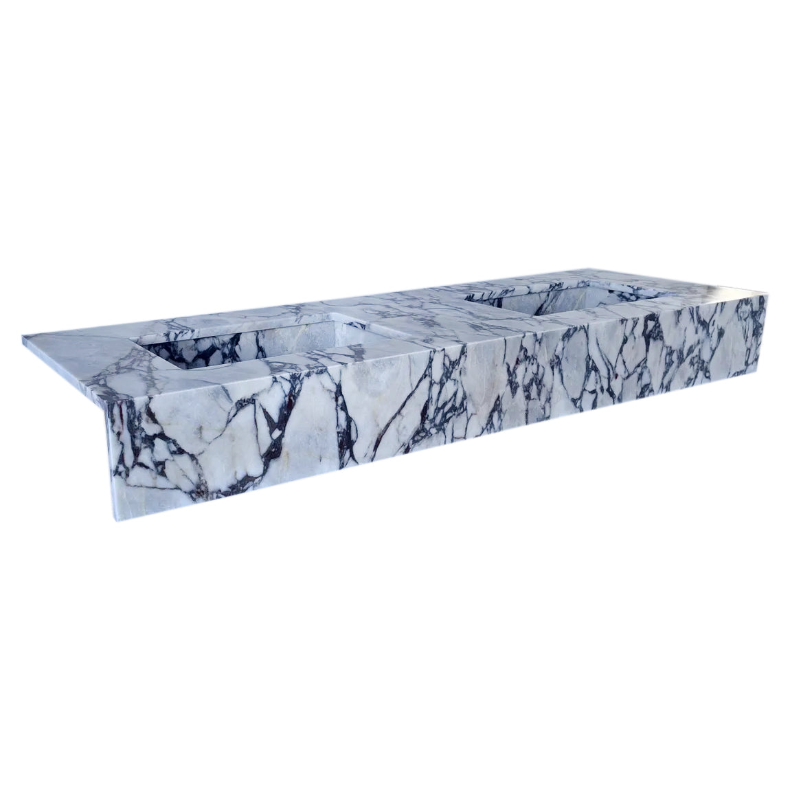 Calacatta Viola Marble Handcrafted Wall-Mount Bathroom Double Basin Vanity Sink (W)22" (L)67" (H)8"