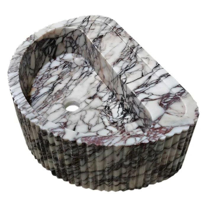 Calacatta Viola Marble Wall-Mount Fluted Half-Round Bathroom Sink (W)16" (L)24" (H)8"