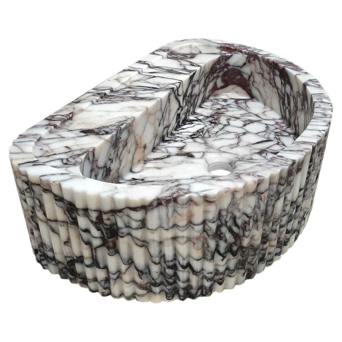 Calacatta Viola Marble Wall-Mount Fluted Half-Round Bathroom Sink (W)16" (L)24" (H)8"