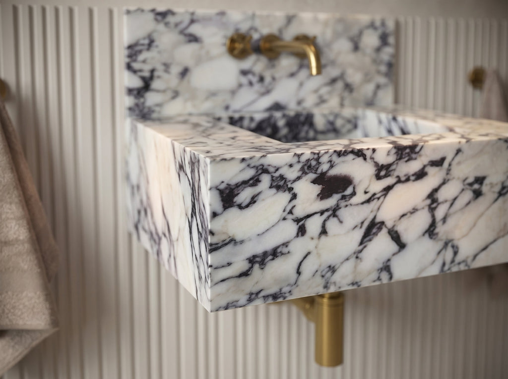 Calacatta Viola Marble Rectangular Wall-mount Bathroom Sink with 10" Backsplash (W)16" (L)32" (H)10"
