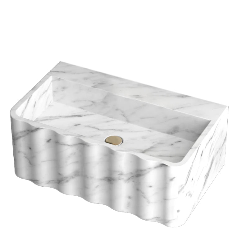 Carrara White Marble Handcrafted Wall-mount Luxury Bathroom Sink Fluted Front (W)16" (L)28" (H)10"