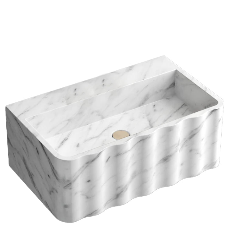 Carrara White Marble Handcrafted Wall-mount Luxury Bathroom Sink Fluted Front (W)16" (L)28" (H)10"