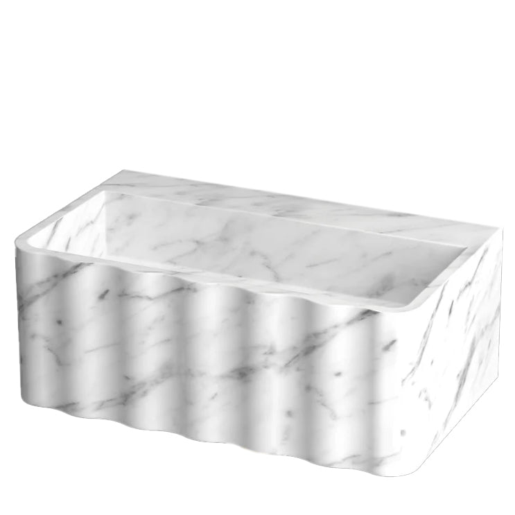 Carrara White Marble Handcrafted Wall-mount Luxury Bathroom Sink Fluted Front (W)16" (L)28" (H)10"