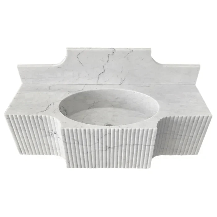 Carrara White Marble Wall-mount Bathroom Sink with 10" Backsplash (W)18" (L)48" (H)10"