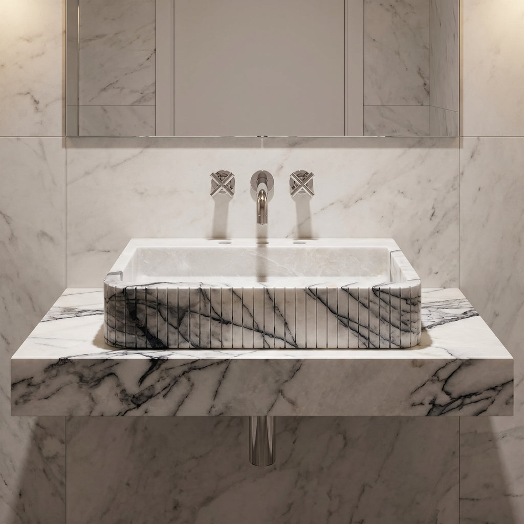 New York Marble Wall-mount Bathroom Sink Fluted Front and Edges (W)16" (L)28" (H)5"