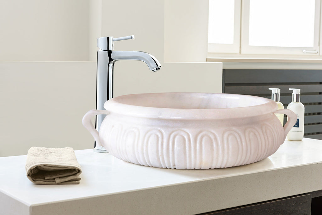 Natural Stone White Marble Vessel Sink Bowl Polished (D)17" (H)6"