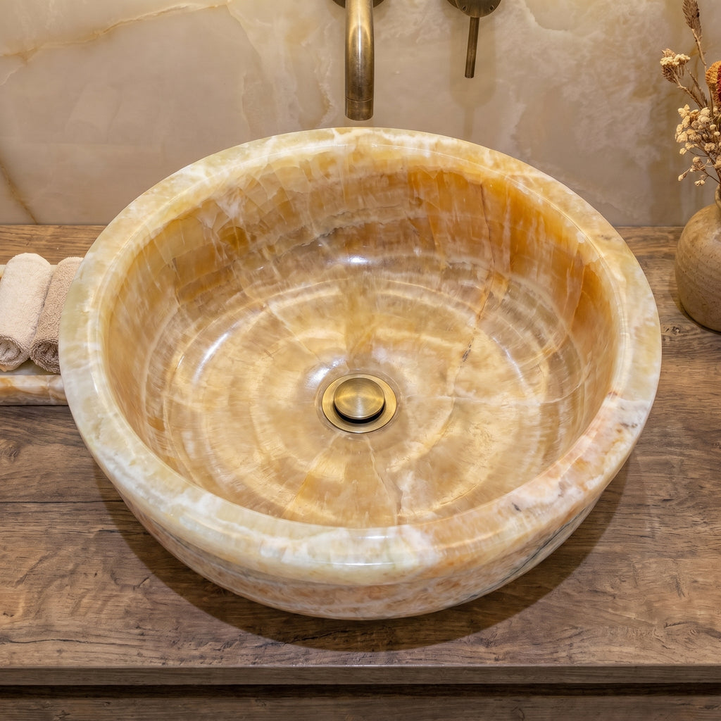 Natural Stone Honey Onyx Drop-in Vessel Sink Polished (D)16" (H)6"